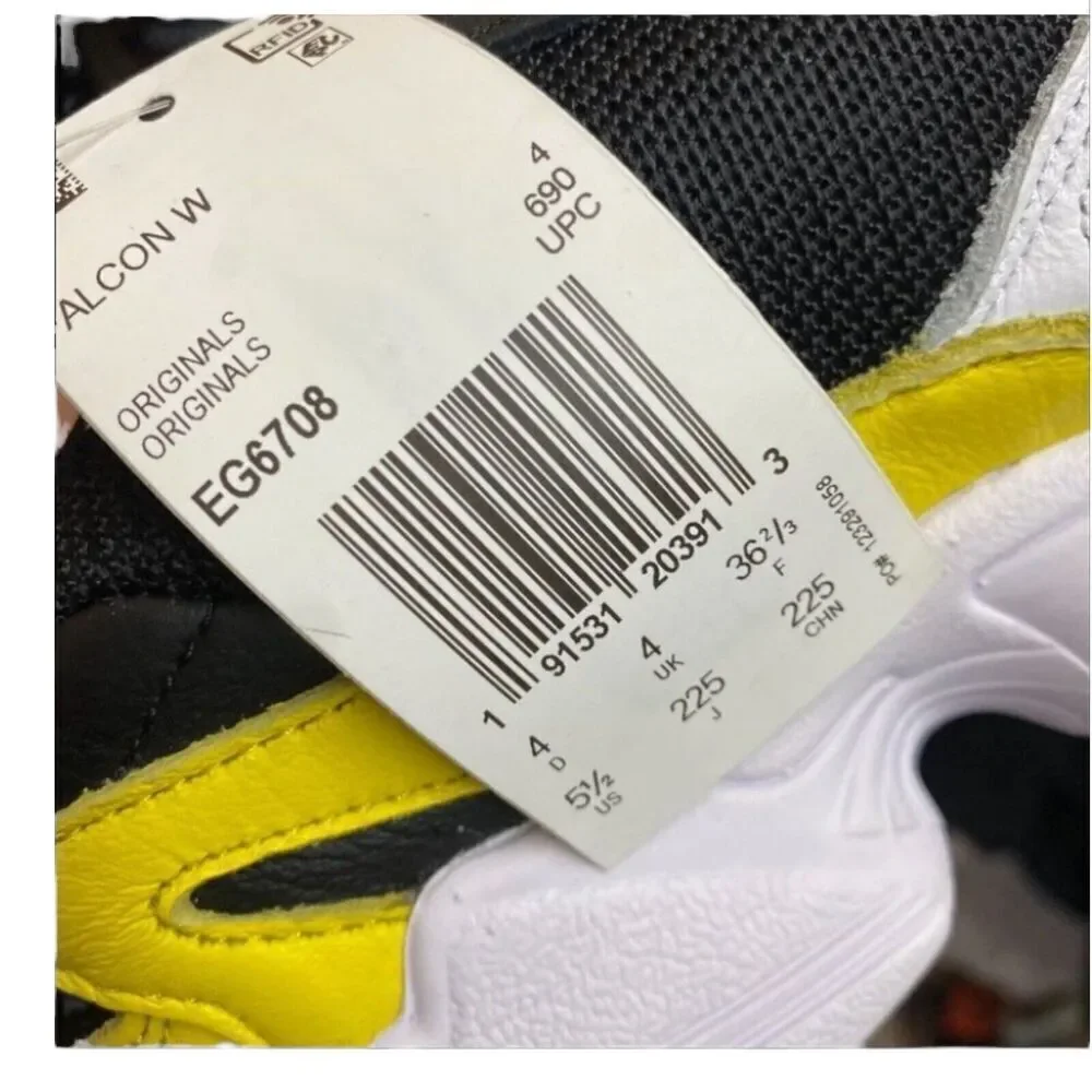 adidas Sneakers Women’s 5.5 Black‎ Yellow Falcon Trainers Athletic Core EG6708